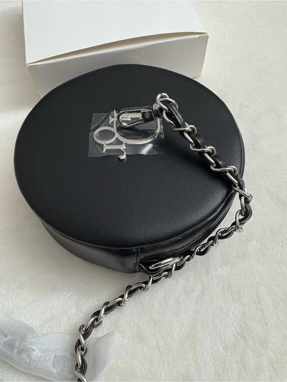 Dior Black Round Leather Crossbody with Silver Logo